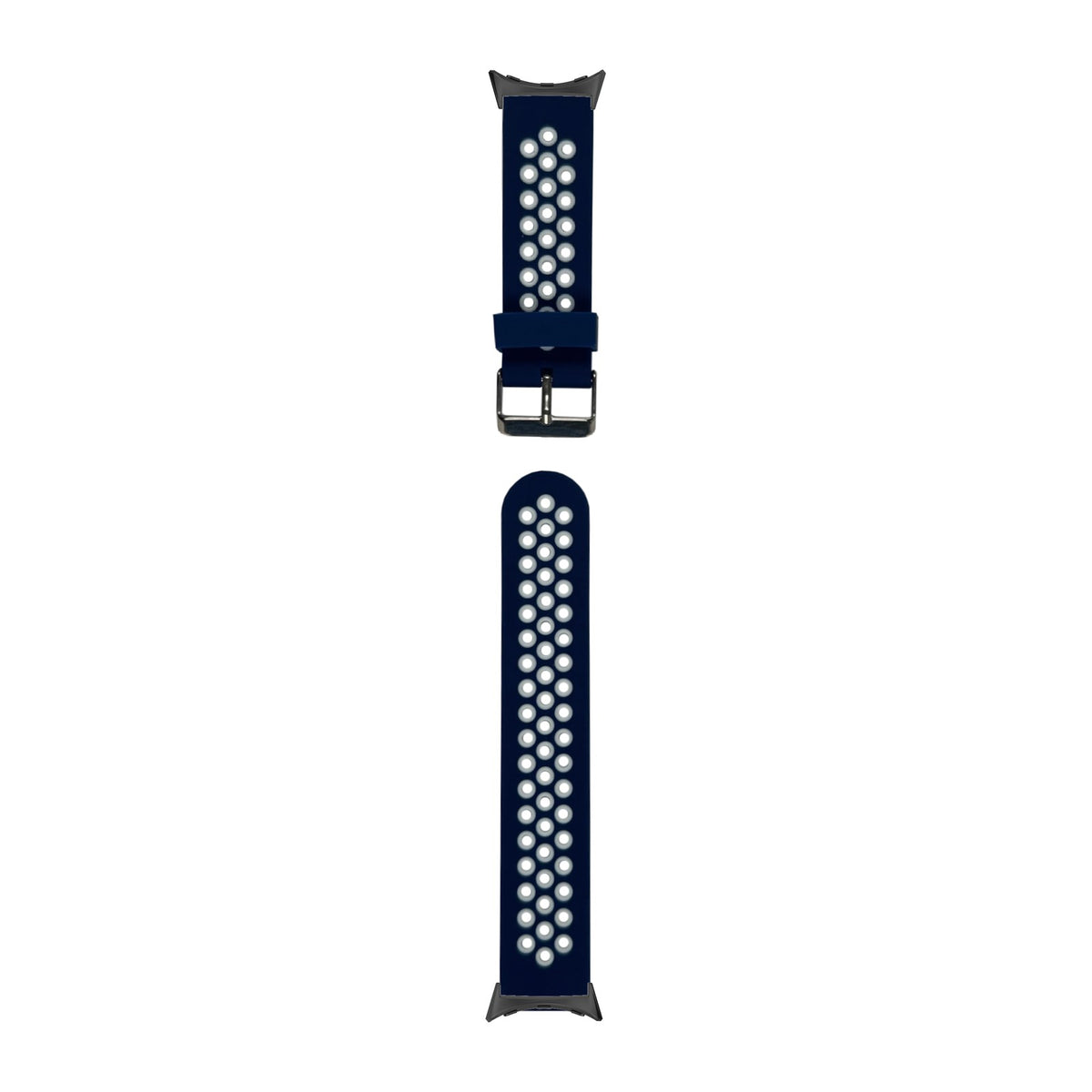 Flexi Sports Silicone Navy Blue/White Black with Google Pixel Spring Bar Adapters - Wear Any 20mm Strap! for Pixel Watch 3-5 45mm