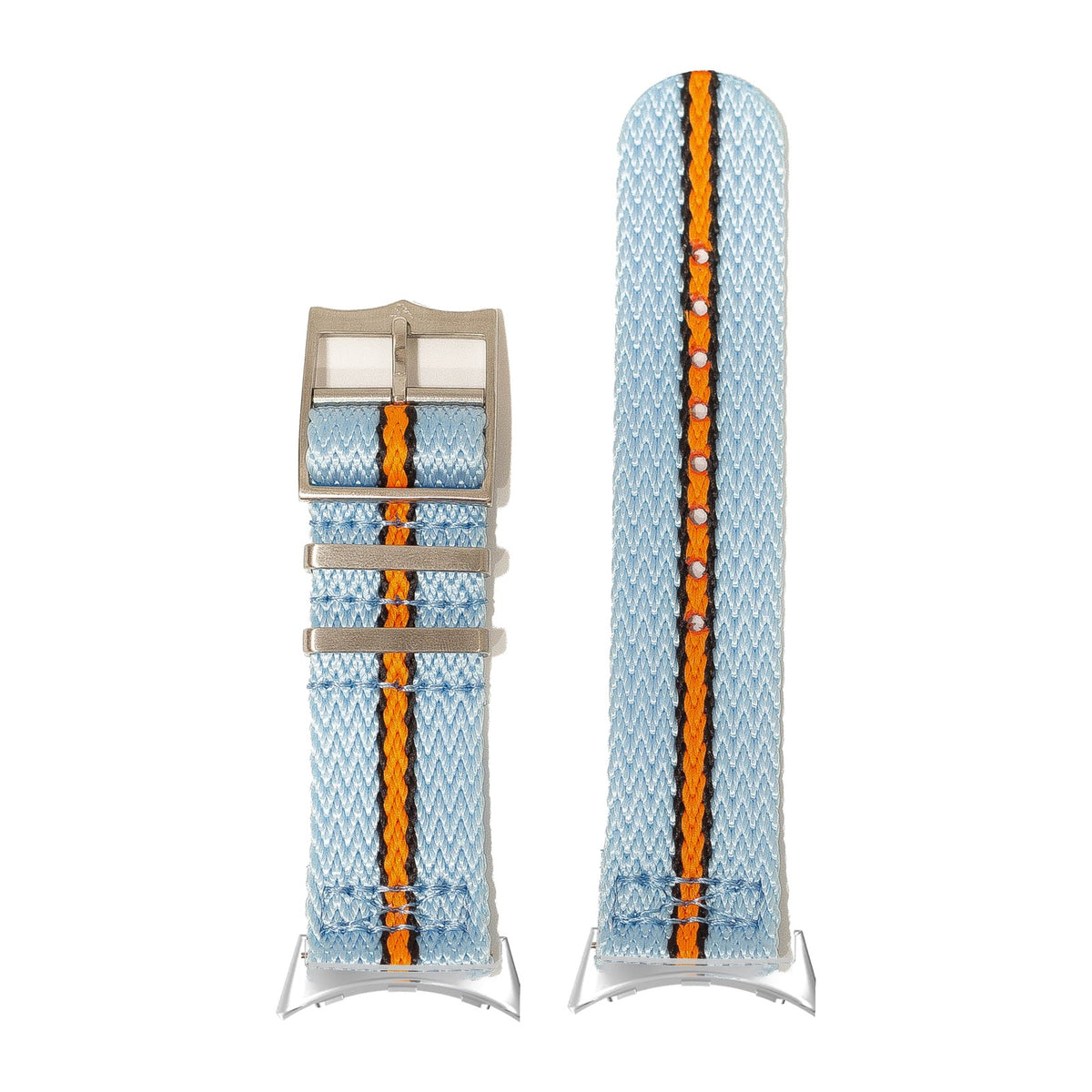 Sharktooth Militex - Sky Blue / Black / Orange Silver with Google Pixel Spring Bar Adapters - Wear Any 20mm Strap! for Pixel Watch 3-5 45mm