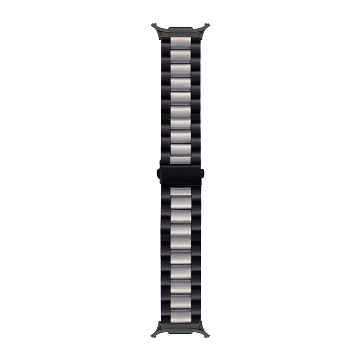 Steel Bracelet Black with Deployant Clasp - Black/Silver with Strap Adapter for Galaxy Watch 8-9/Ultra