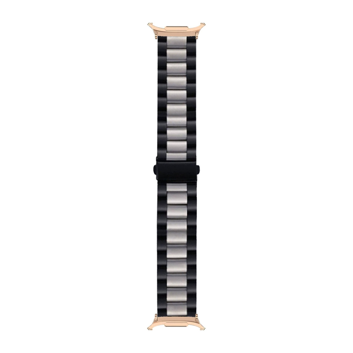 Steel Bracelet Rose Gold with Deployant Clasp - Black/Silver with Strap Adapter for Galaxy Watch 8-9/Ultra