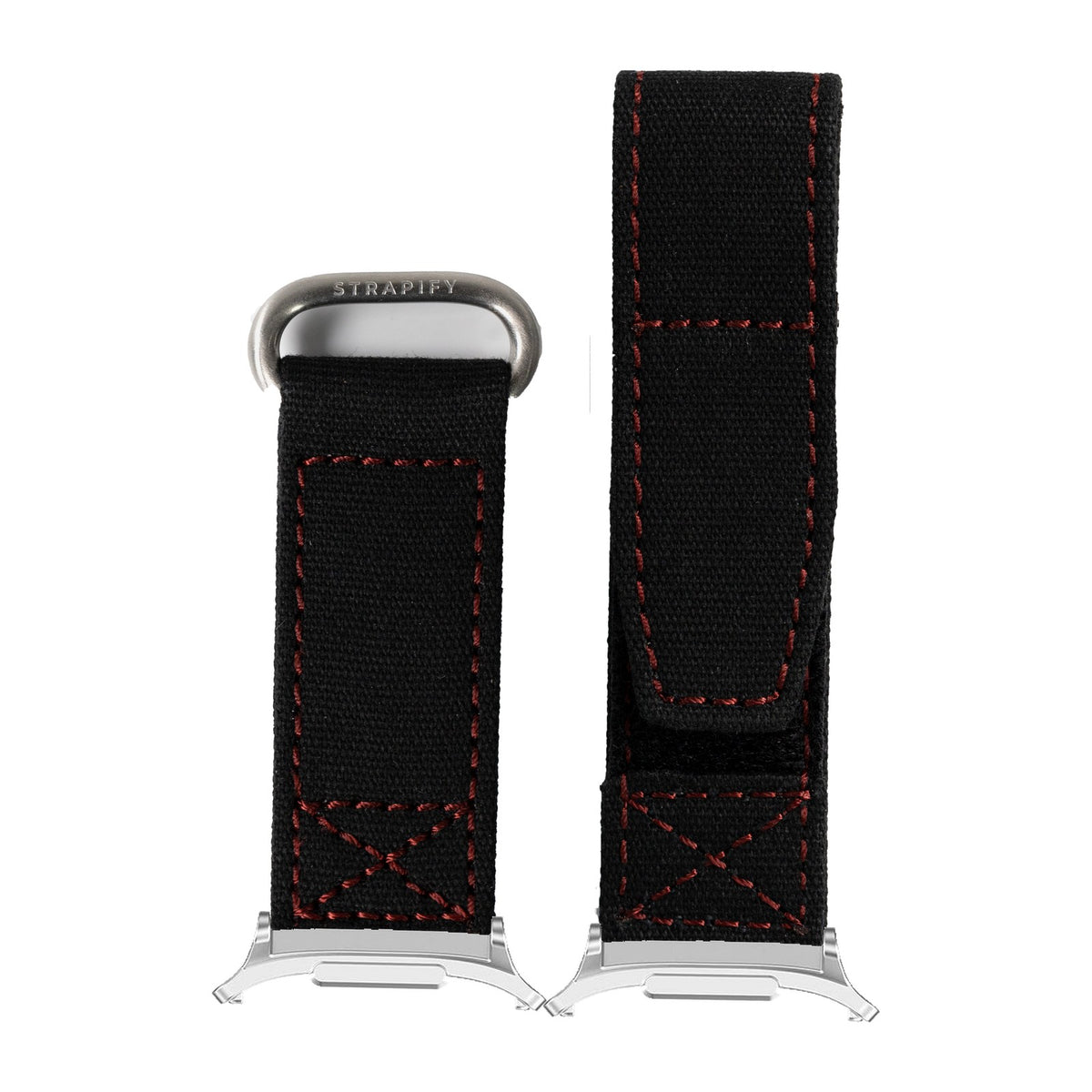 Military Velcro - Black/Red Silver with Strap Adapter for Galaxy Watch 8-9/Ultra