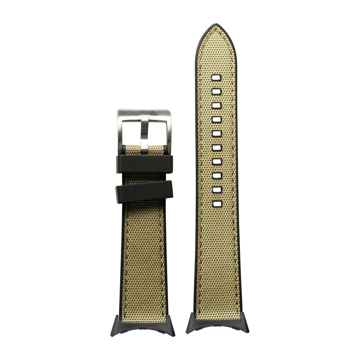Sailcloth & FKM Rubber Hybrid Khaki with Google Pixel Spring Bar Adapters - Wear Any 20mm Strap! for Pixel Watch 1-5 41mm
