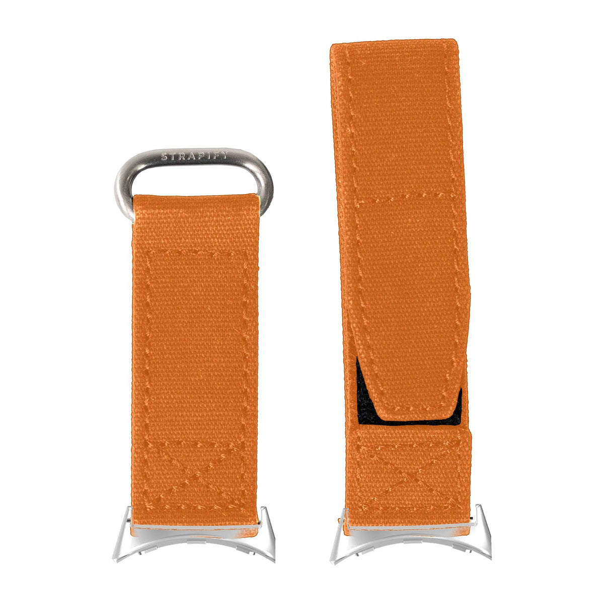 Military Velcro - Orange Silver with Google Pixel Spring Bar Adapters - Wear Any 20mm Strap! for Pixel Watch 1-5 41mm