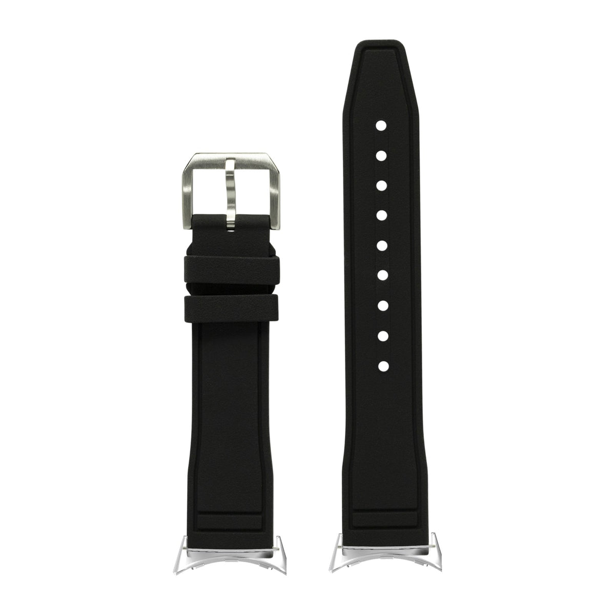 FKM Rubber - Pilot Black Silver with Google Pixel Spring Bar Adapters - Wear Any 20mm Strap! for Pixel Watch 3-5 45mm