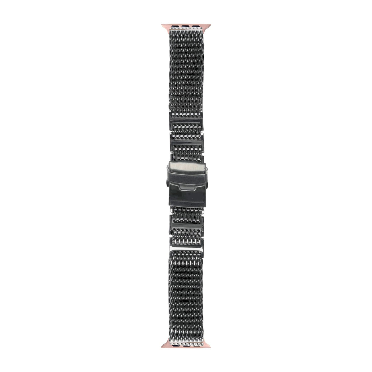 Shark Mesh Bracelet - Folding Deployant Clasp - Black Rose Gold with Connecters - Spring Bar Type for Apple Watch