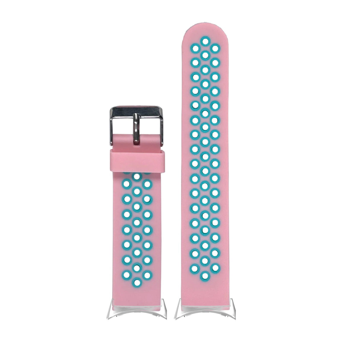 Flexi Sports Silicone Pink/Teal Silver with Google Pixel Spring Bar Adapters - Wear Any 20mm Strap! for Pixel Watch 3-5 45mm