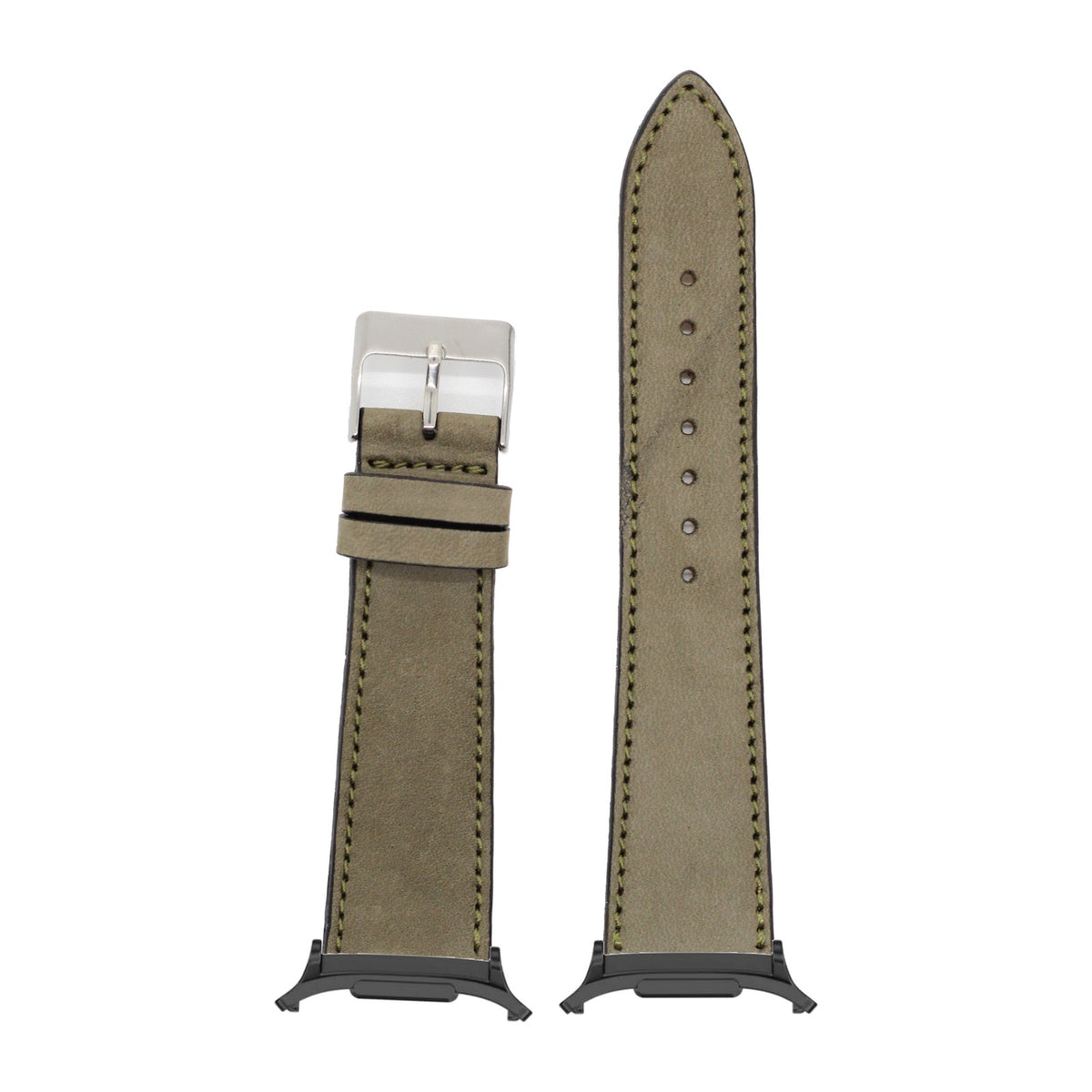 Nubuck Leather - Olive Green for the Galaxy Watch 8, 9 and Ultra with adapter fitted