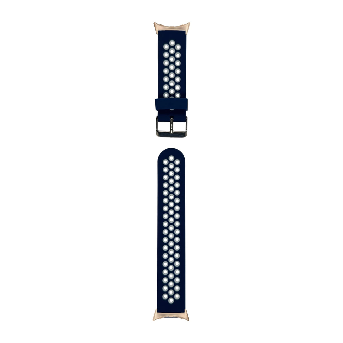 Flexi Sports Silicone Navy Blue/White Rose Gold with Google Pixel Spring Bar Adapters - Wear Any 20mm Strap! for Pixel Watch 3-5 45mm