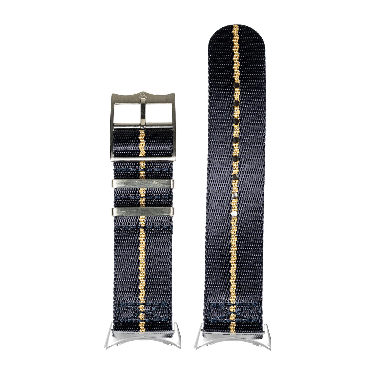 Supreme Militex - Navy Blue/Wheat Silver with Google Pixel Spring Bar Adapters - Wear Any 20mm Strap! for Pixel Watch 3-5 45mm