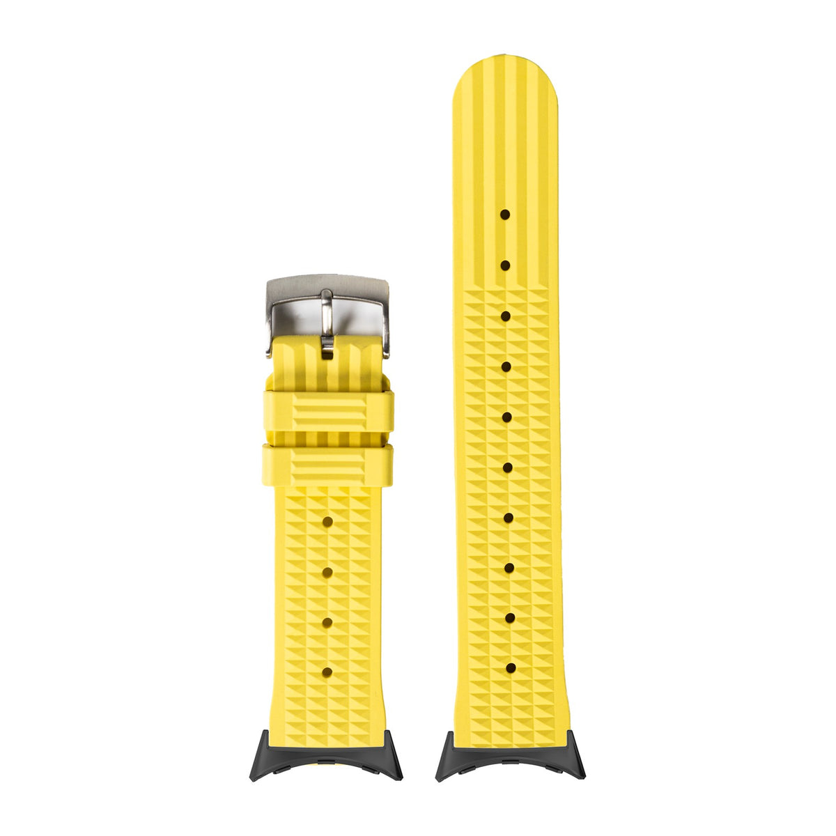 King Waffle FKM Rubber - Banana Yellow Black with Google Pixel Spring Bar Adapters - Wear Any 20mm Strap! for Pixel Watch 3-5 45mm