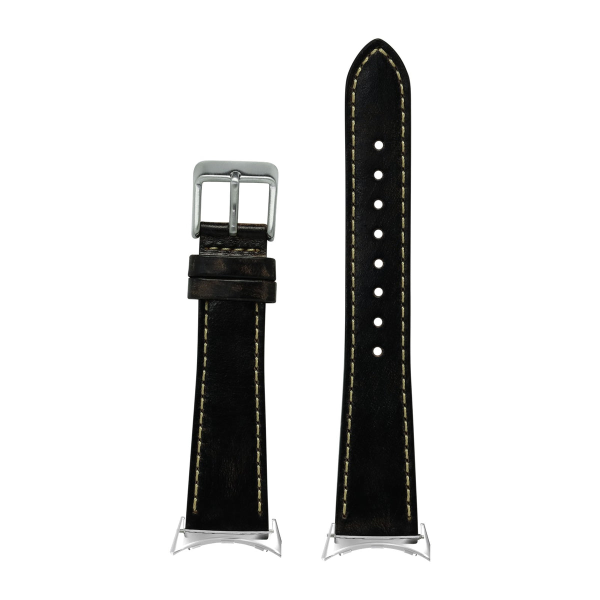 Vintage Leather - Smoked Black | Contrast Stitching Silver with Google Pixel Spring Bar Adapters - Wear Any 20mm Strap! for Pixel Watch 1-5 41mm