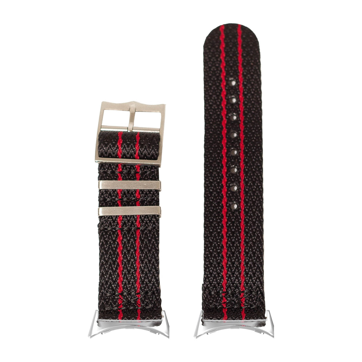 Sharktooth Militex - Black / Red Silver Hardware Silver with Google Pixel Spring Bar Adapters - Wear Any 20mm Strap! for Pixel Watch 1-5 41mm