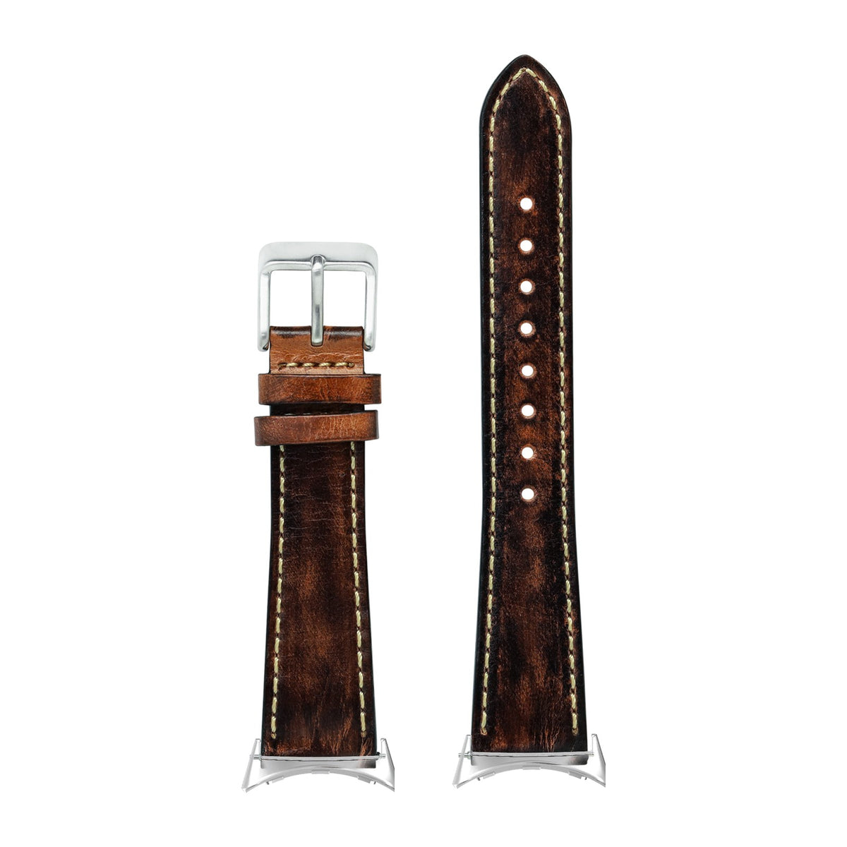 Vintage Leather - Smoked Dark Brown | Contrast Stitching Silver with Google Pixel Spring Bar Adapters - Wear Any 20mm Strap! for Pixel Watch 1-5 41mm