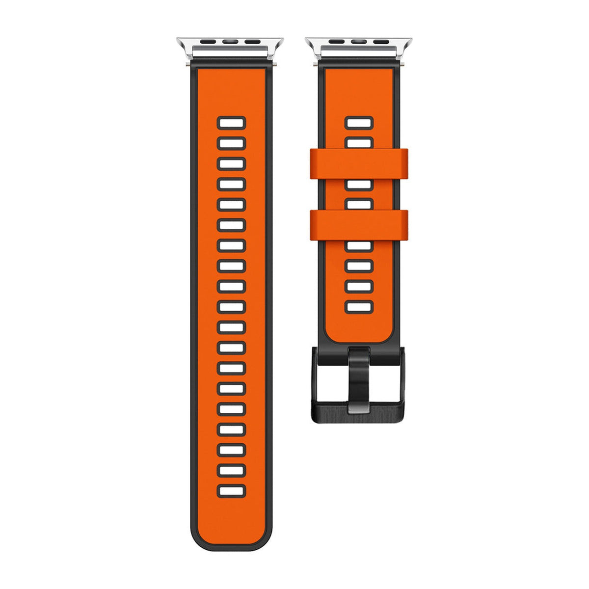 Two Tone Silicone Orange / Black Starlight with Black Hardware with Connecters - Spring Bar Type for Apple Watch