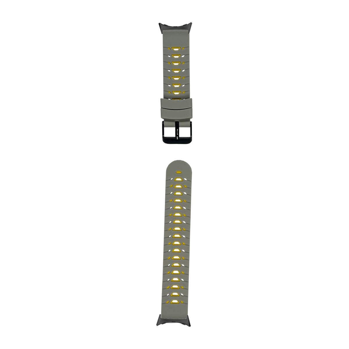 Flexi Silicone - Armour Grey/Yellow Black with Google Pixel Spring Bar Adapters - Wear Any 20mm Strap! for Pixel Watch 3-5 45mm