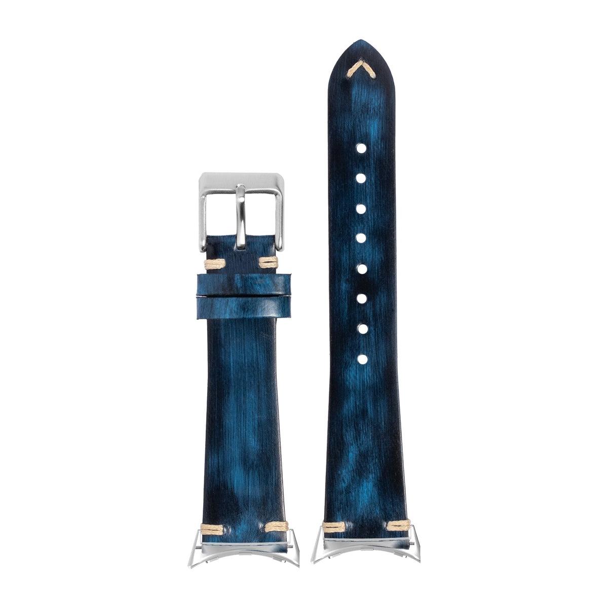 Vintage Knotted Leather - Smoked Navy Blue Silver with Google Pixel Spring Bar Adapters - Wear Any 20mm Strap! for Pixel Watch 1-5 41mm