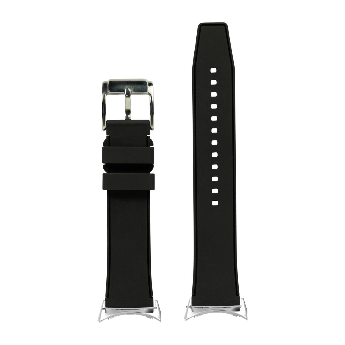 FKM Rubber - Two Tone Black Silver with Google Pixel Spring Bar Adapters - Wear Any 20mm Strap! for Pixel Watch 3-5 45mm