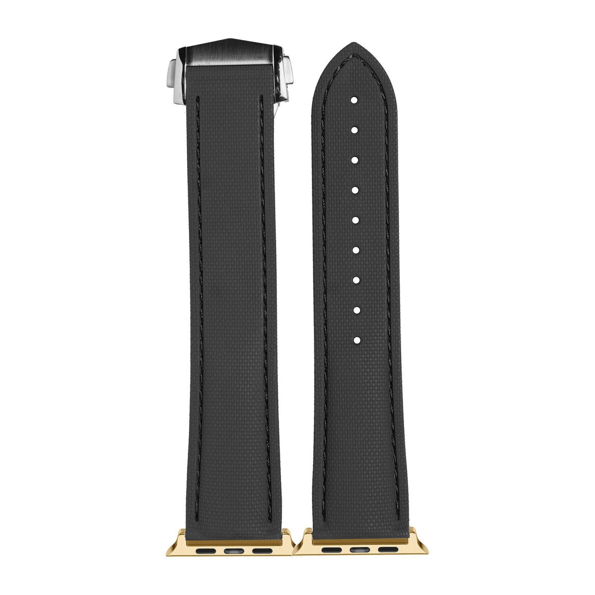 Textured FKM Rubber Black Gold with Connecters - Spring Bar Type for Apple Watch