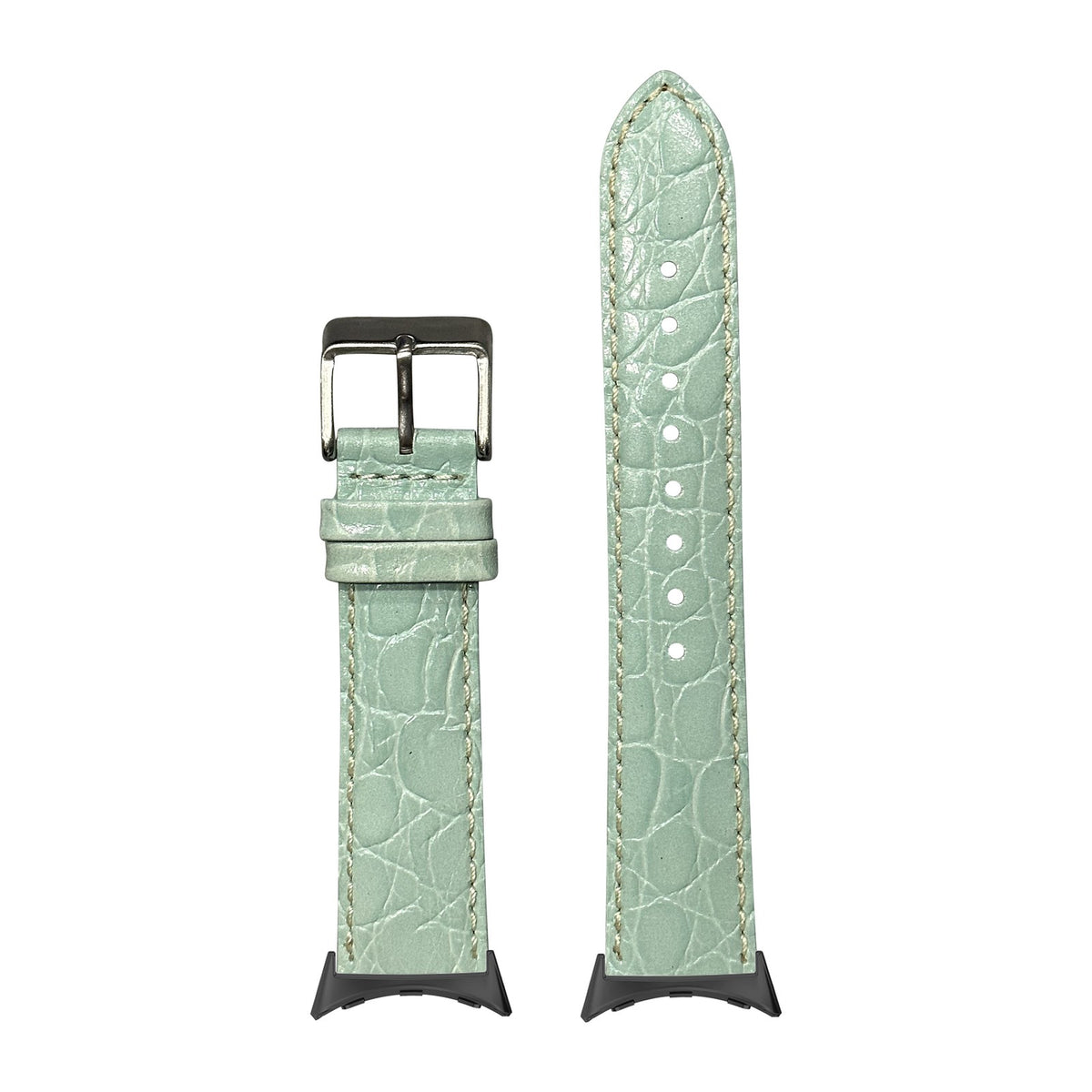 Alligator Leather - Light Tiffany Blue | White Stitching with Google Pixel Spring Bar Adapters - Wear Any 20mm Strap! for Pixel Watch 1-5 41mm