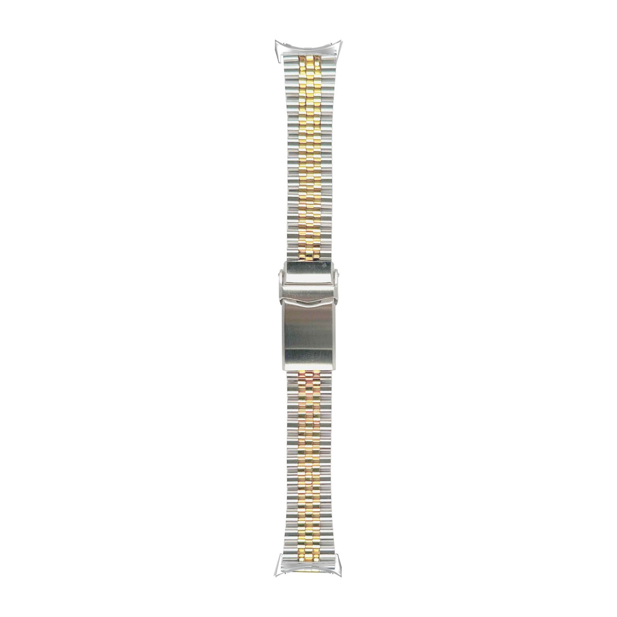 Quick Release Super-Jub II Steel Bracelet Silver/Gold Silver with V-Clasp with Google Pixel Spring Bar Adapters - Wear Any 20mm Strap! for Pixel Watch 1-5 41mm