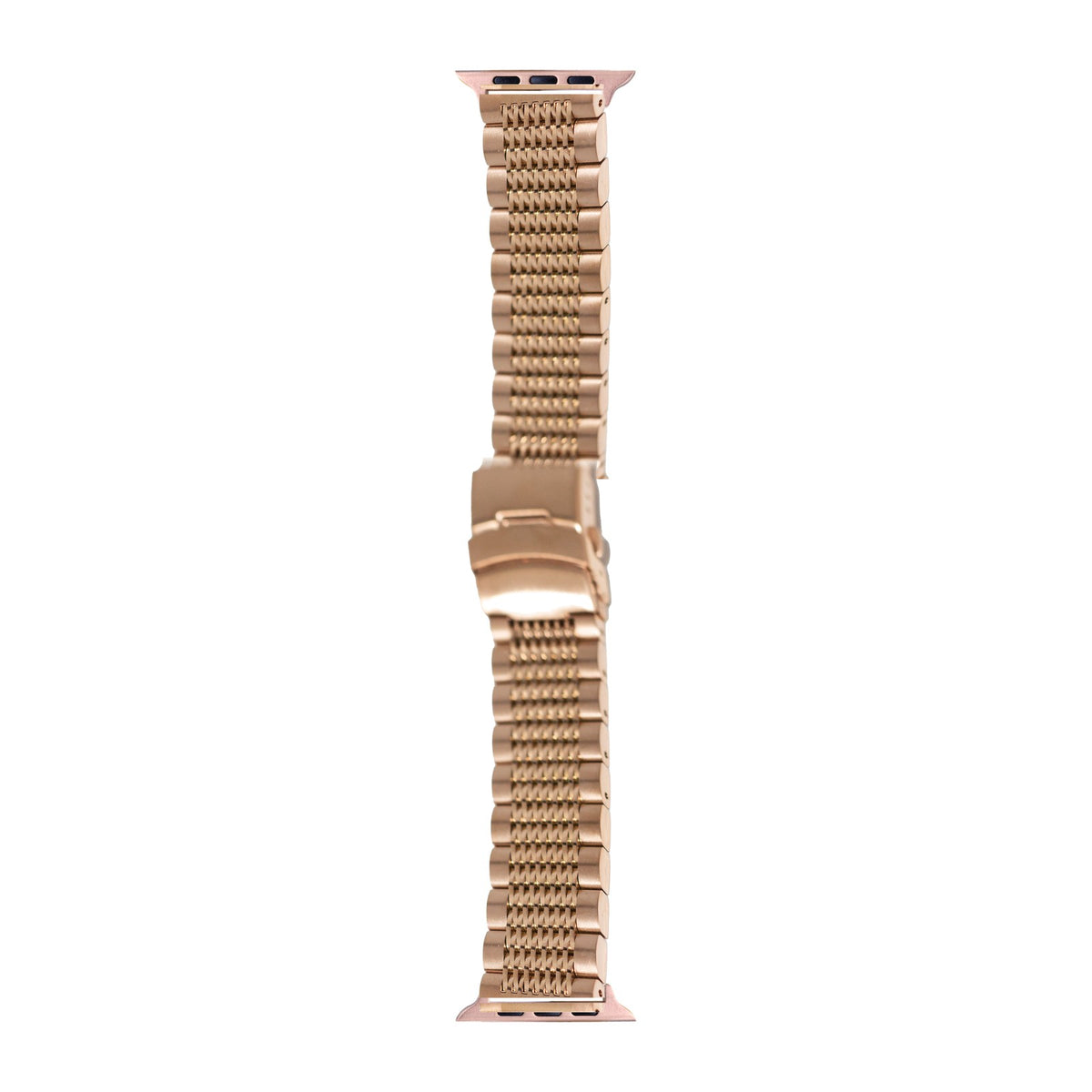 Rose Gold Steel Bracelet - Folding Deployant Clasp Rose Gold with Connecters - Spring Bar Type for Apple Watch