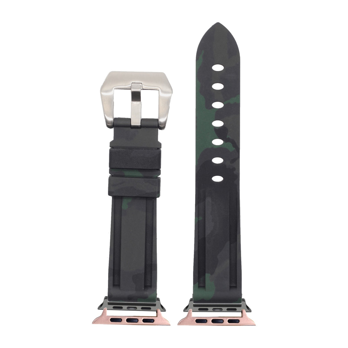 Camo Flexi Rubber - Army Green Rose Gold with Connecters - Spring Bar Type for Apple Watch