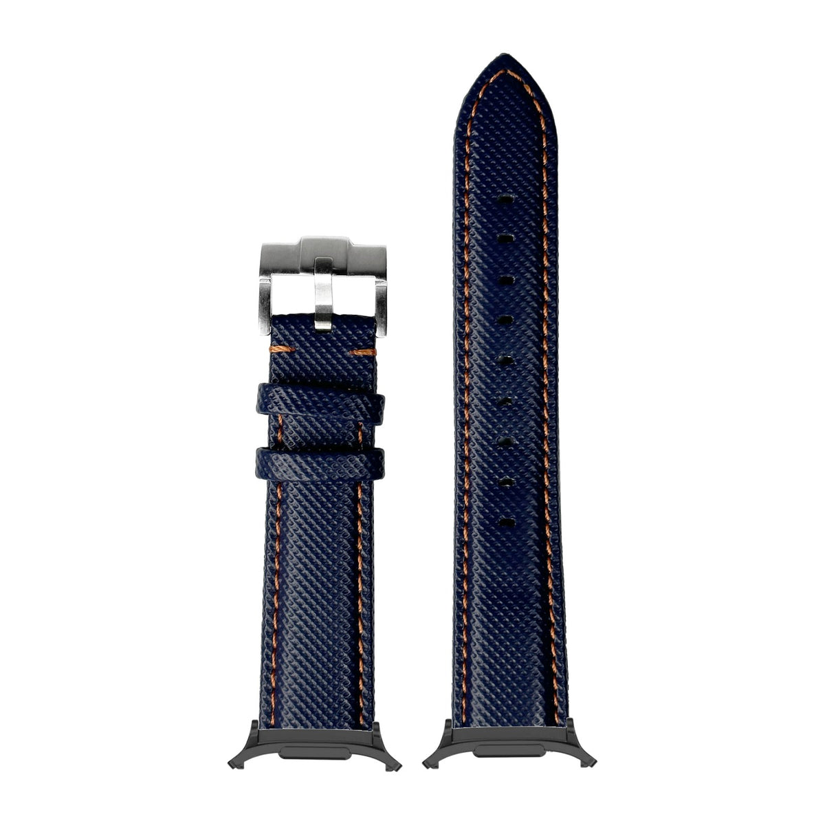 Sailcloth - Navy Blue | Orange Stitching for the Galaxy Watch 8, 9 and Ultra with adapter fitted