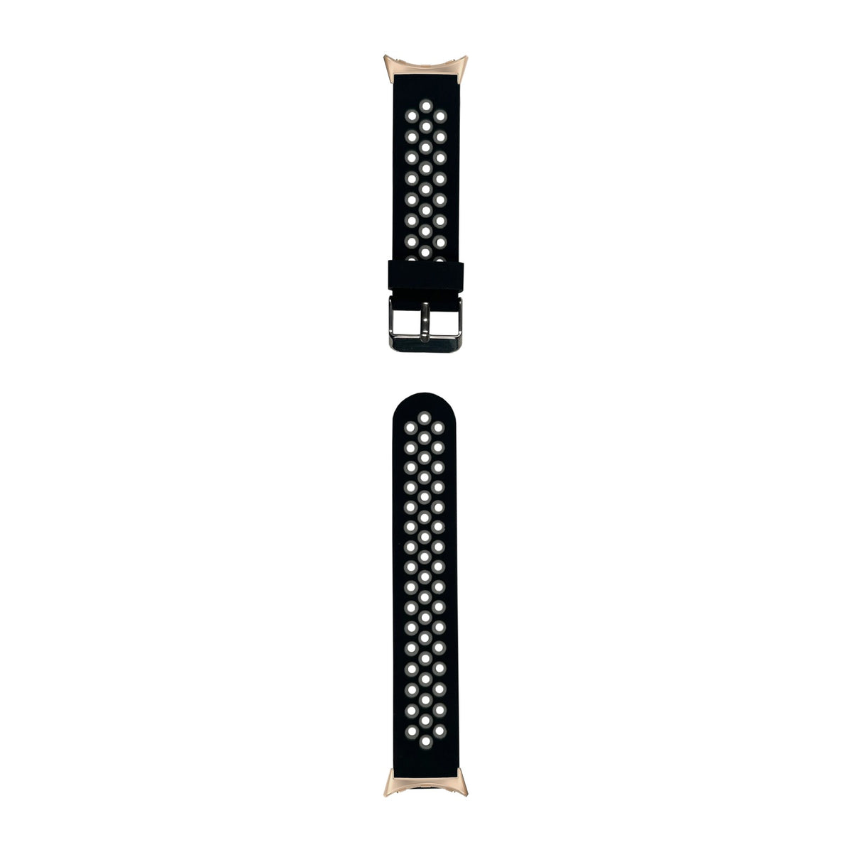 Flexi Sports Silicone Black/Grey Rose Gold with Google Pixel Spring Bar Adapters - Wear Any 20mm Strap! for Pixel Watch 3-5 45mm