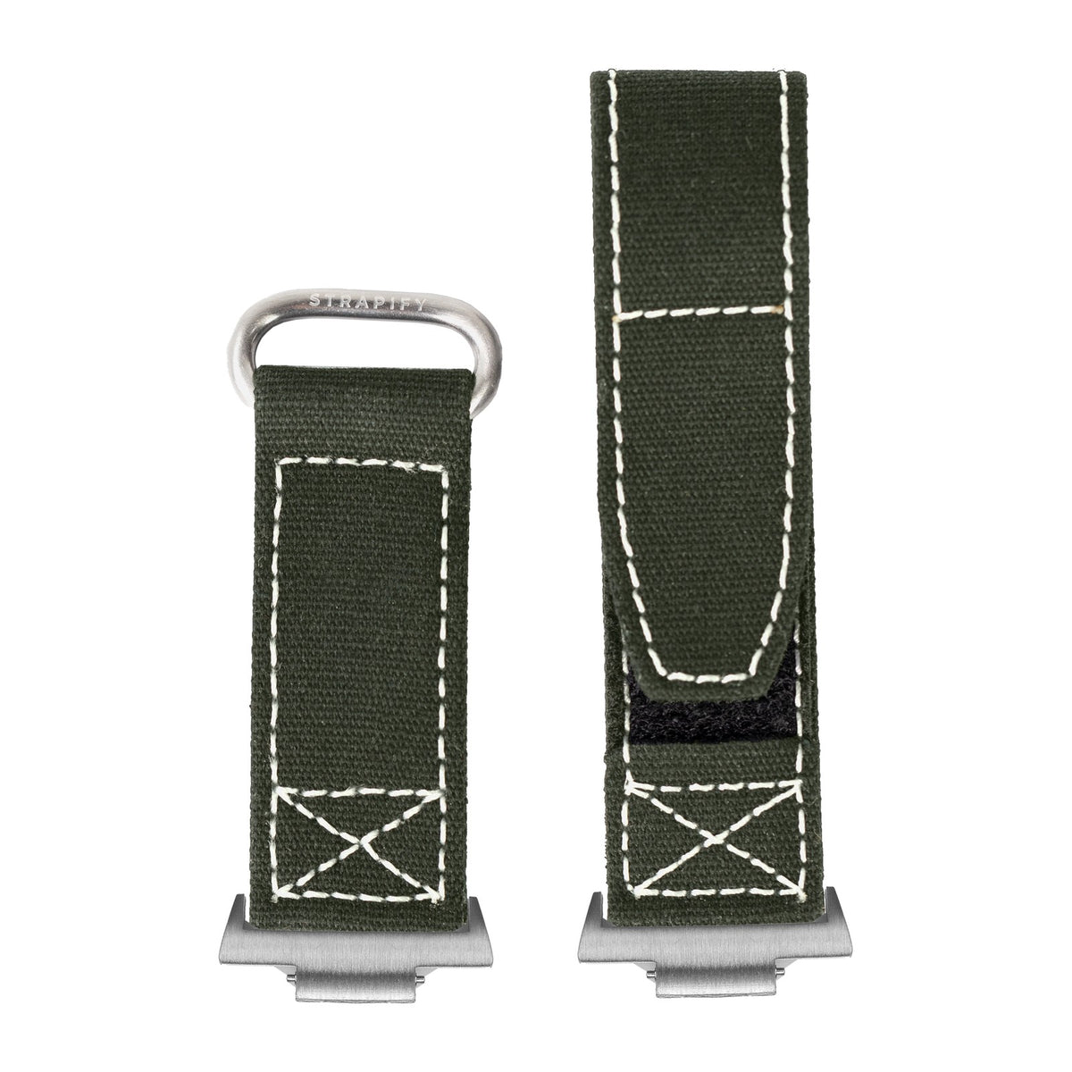 Military Velcro - Army Green | White Stitching Silver with Strap Adapter for Tissot PRX 40