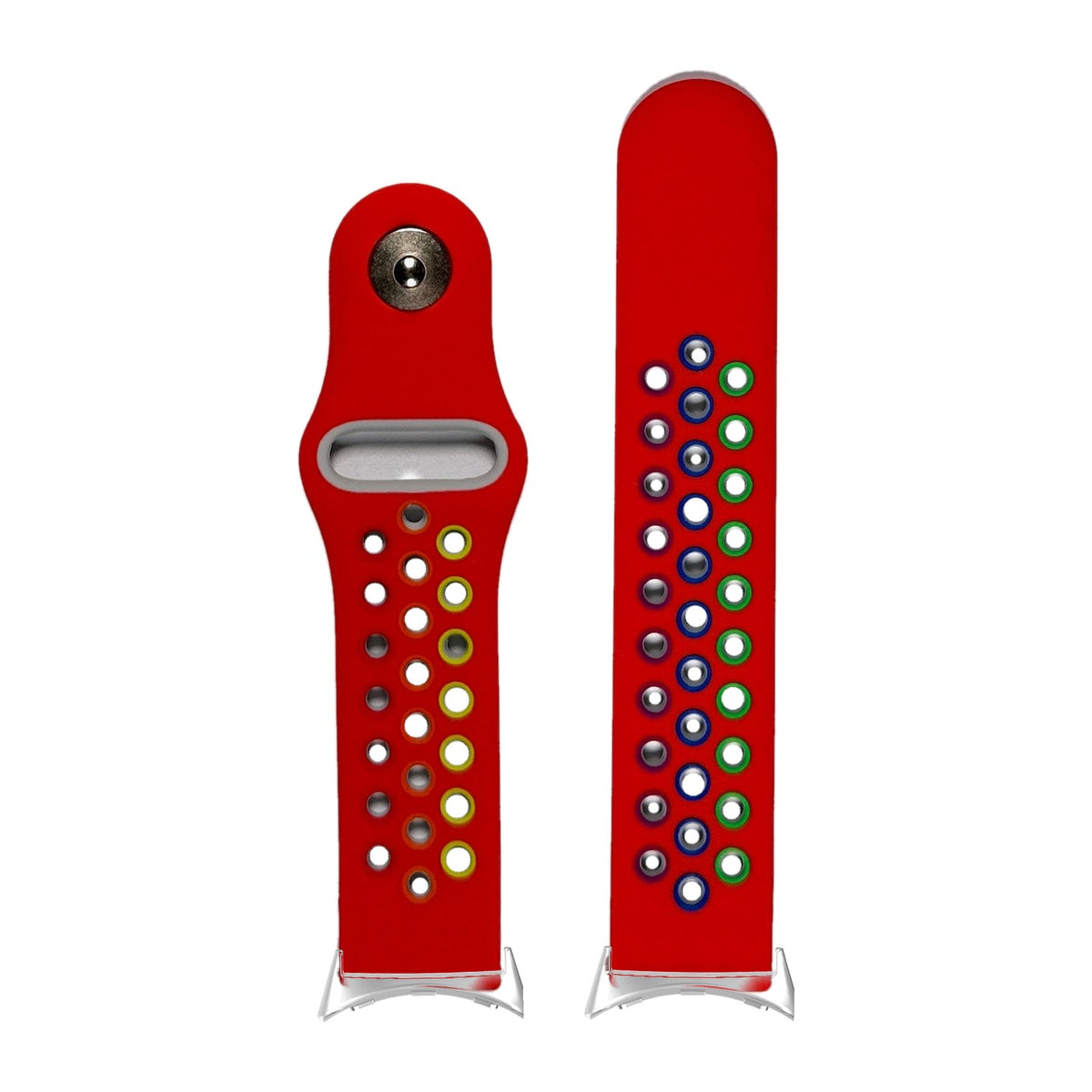 Rainbow Sports Silicone Red Silver with Google Pixel Spring Bar Adapters - Wear Any 20mm Strap! for Pixel Watch 1-5 41mm