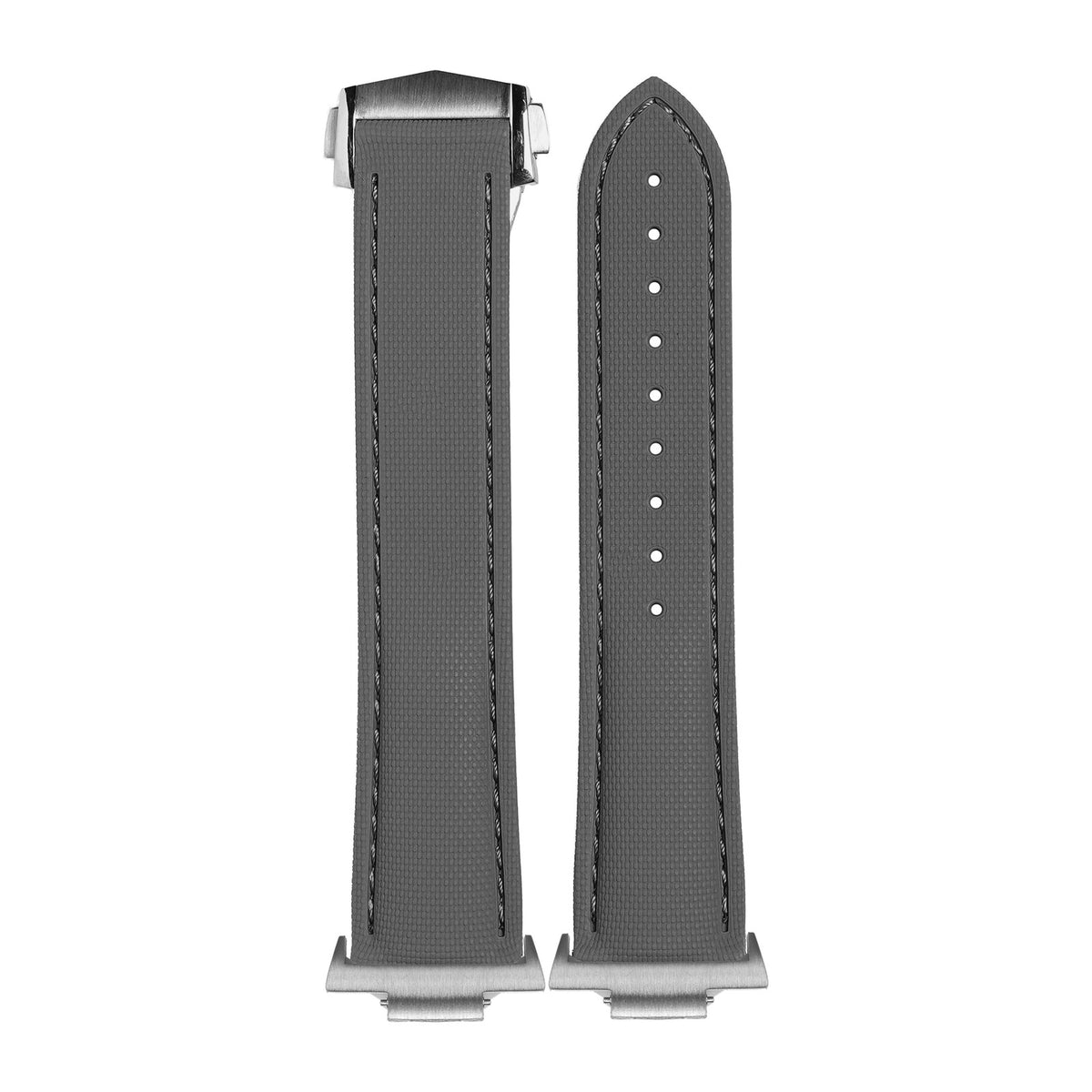 Textured FKM Rubber Grey Silver with Strap Adapter for Tissot PRX 40