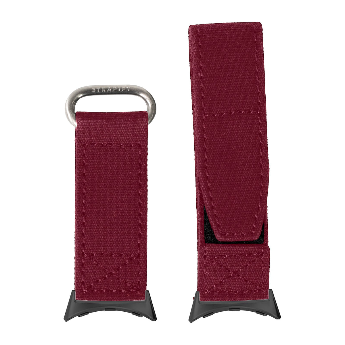 Military Velcro - Wine Red Black with Google Pixel Spring Bar Adapters - Wear Any 20mm Strap! for Pixel Watch 3-5 45mm