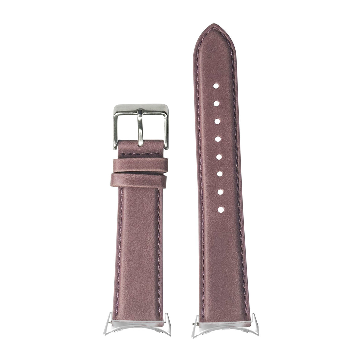 Padded Leather - Mauve Silver with Google Pixel Spring Bar Adapters - Wear Any 20mm Strap! for Pixel Watch 3-5 45mm