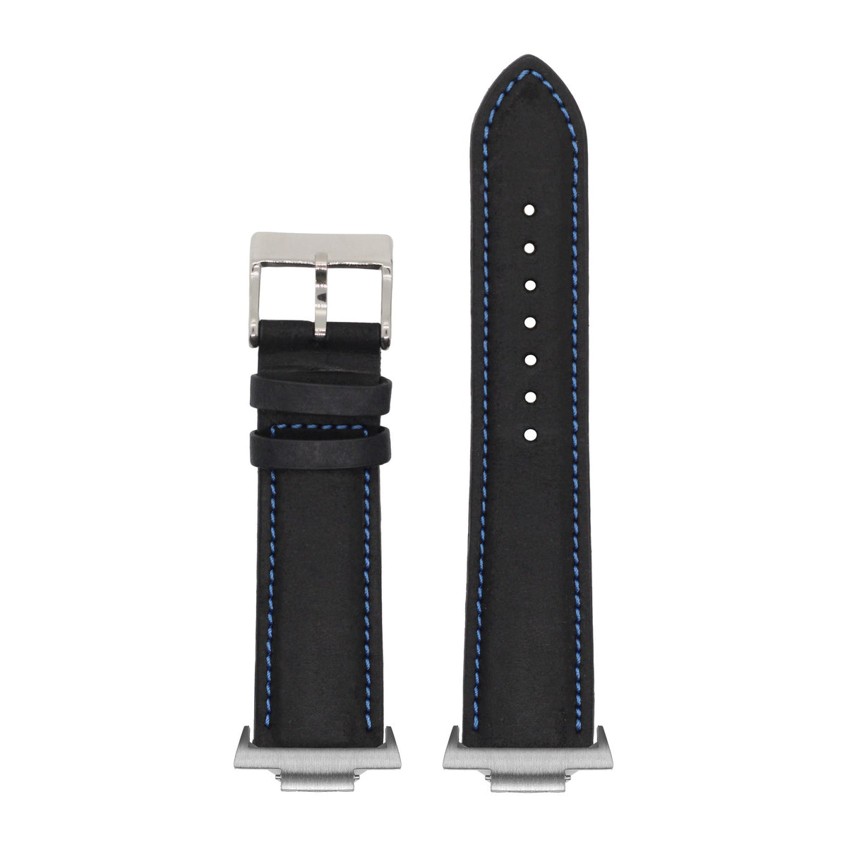 Padded Leather - Black | Blue Stitching Silver with Strap Adapter for Tissot PRX 40