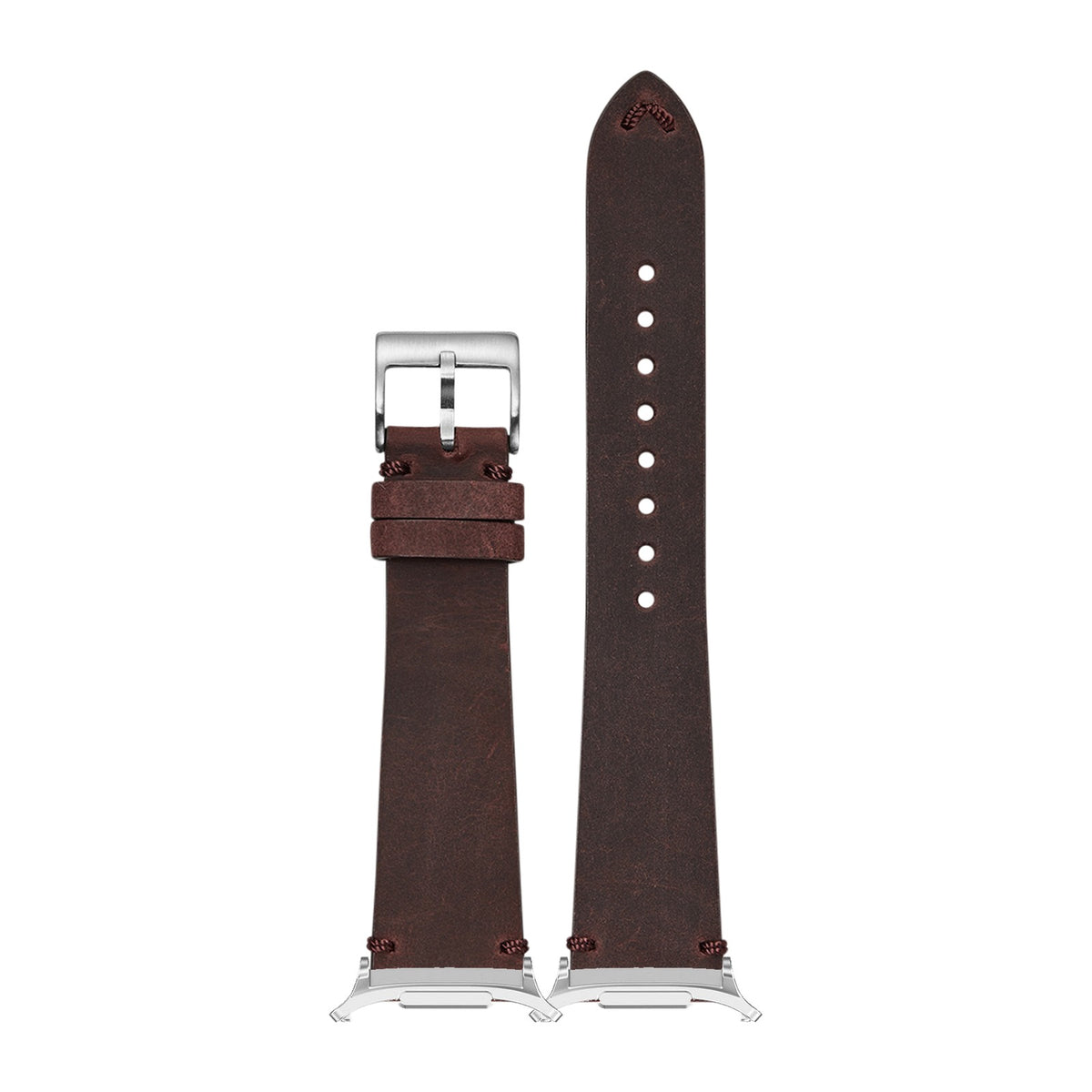 Vintage Crazy Horse Leather - Dark Red Silver with Strap Adapter for Galaxy Watch 8-9/Ultra
