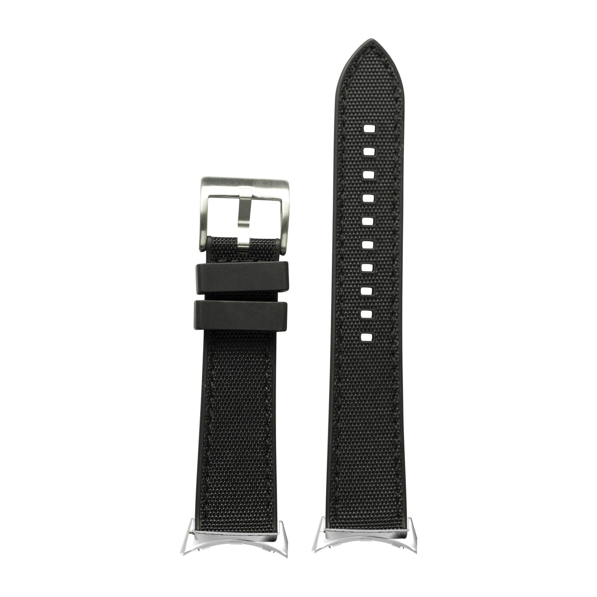 Sailcloth & FKM Rubber Hybrid Black Silver with Google Pixel Spring Bar Adapters - Wear Any 20mm Strap! for Pixel Watch 1-5 41mm