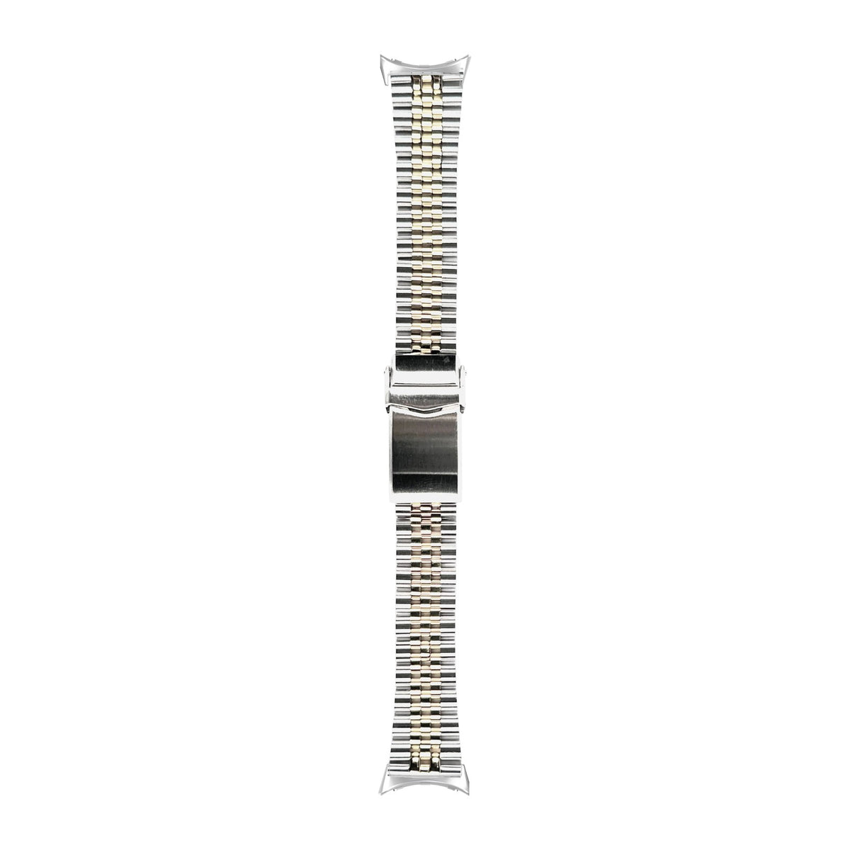 Quick Release Super-Jub II Steel Bracelet Silver/Gold Silver with V-Clasp with Google Pixel Spring Bar Adapters - Wear Any 20mm Strap! for Pixel Watch 1-5 41mm