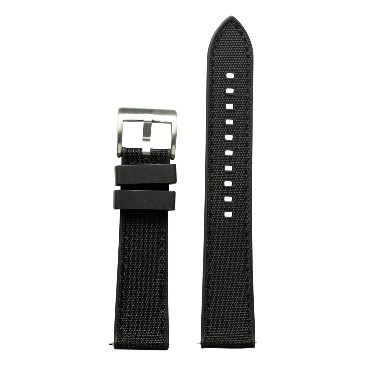 Black sailcloth and rubber hybrid watch band with silver buckle and adjustment holes for Galaxy Watch 8 Ultra