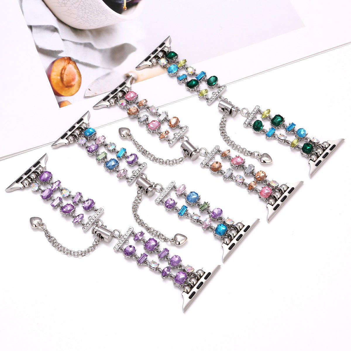 Crystal beaded smartwatch bands for Apple Watch in purple, pink, blue, green and multicolor gemstone designs