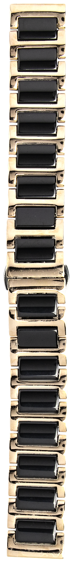 Rose gold and black ceramic quick release watch bracelet, vertical flat lay