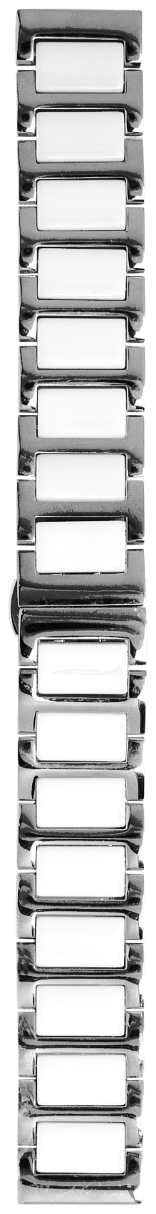 Silver and white ceramic quick release watch bracelet, vertical flat lay