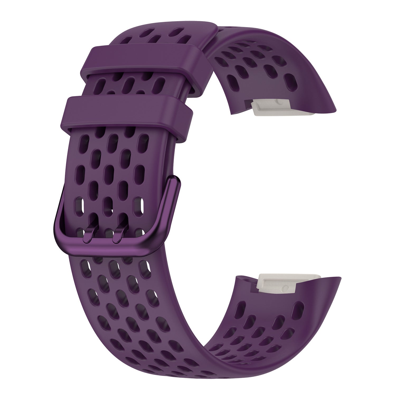 Purple perforated silicone sport band for Fitbit Charge 5 and 6 with quick-release connectors