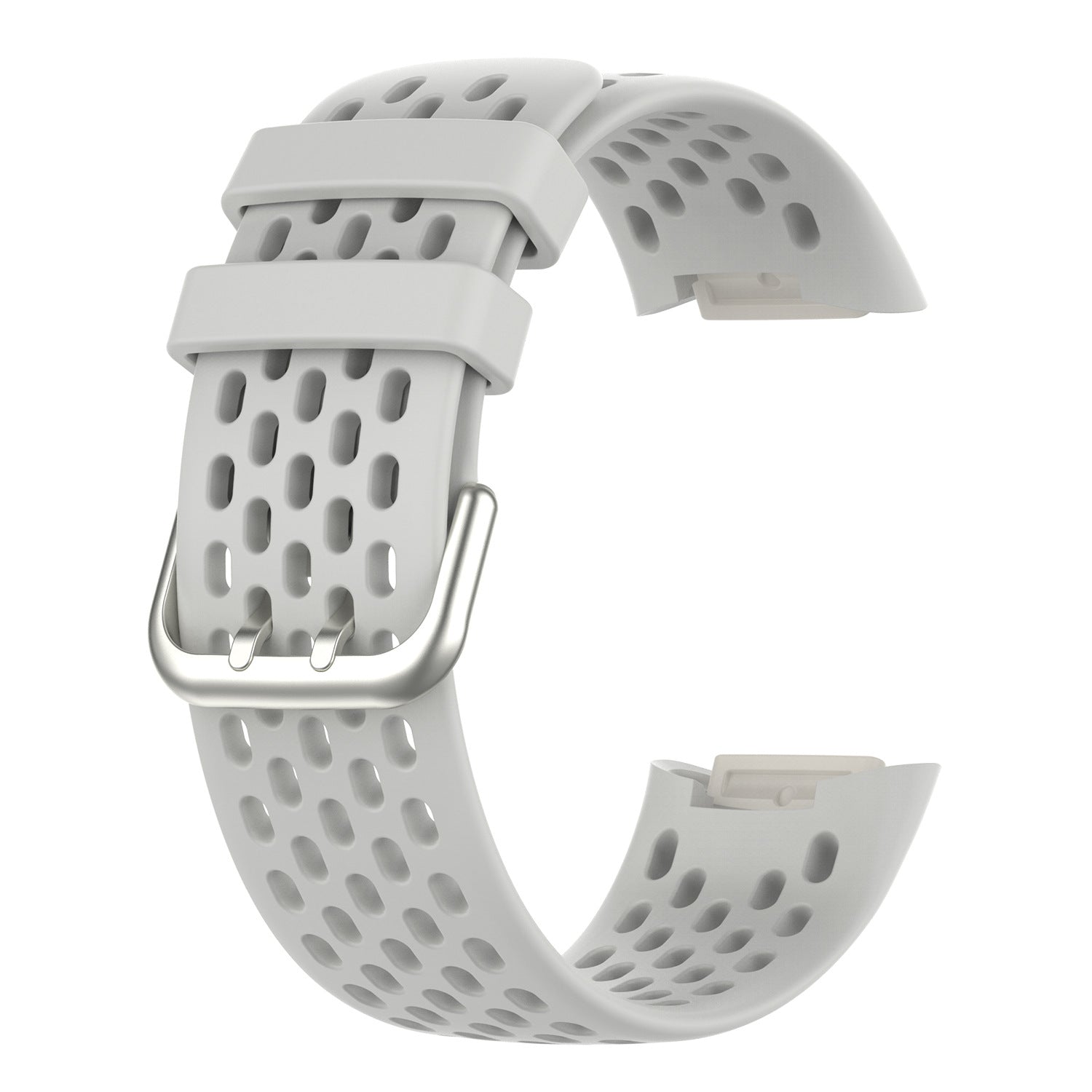 White perforated silicone sport watch band with buckle closure for Fitbit Charge 5 and 6