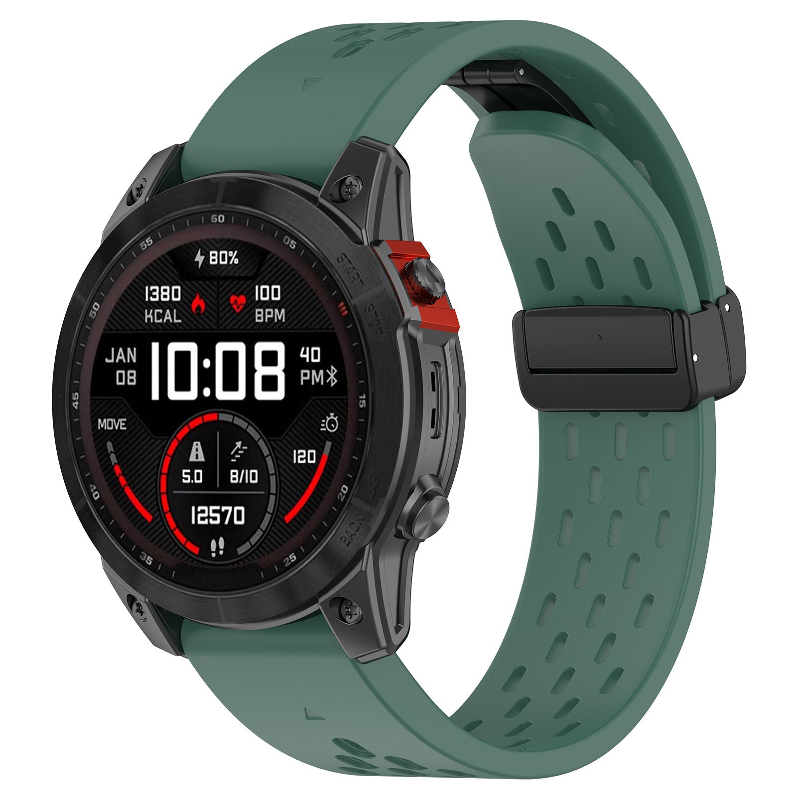 Green silicone sports watch band with magnetic clasp for Garmin smartwatch fitness tracker