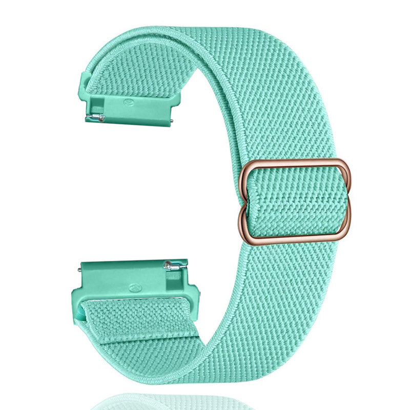 Mint green elastic loop watch band with quick release connector and rose gold buckle closure
