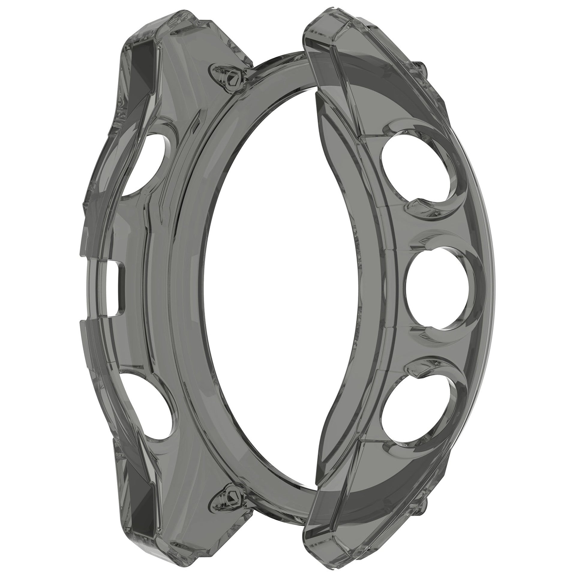 Transparent protective case for Garmin smartwatch with dual-sided design and multiple circular vents