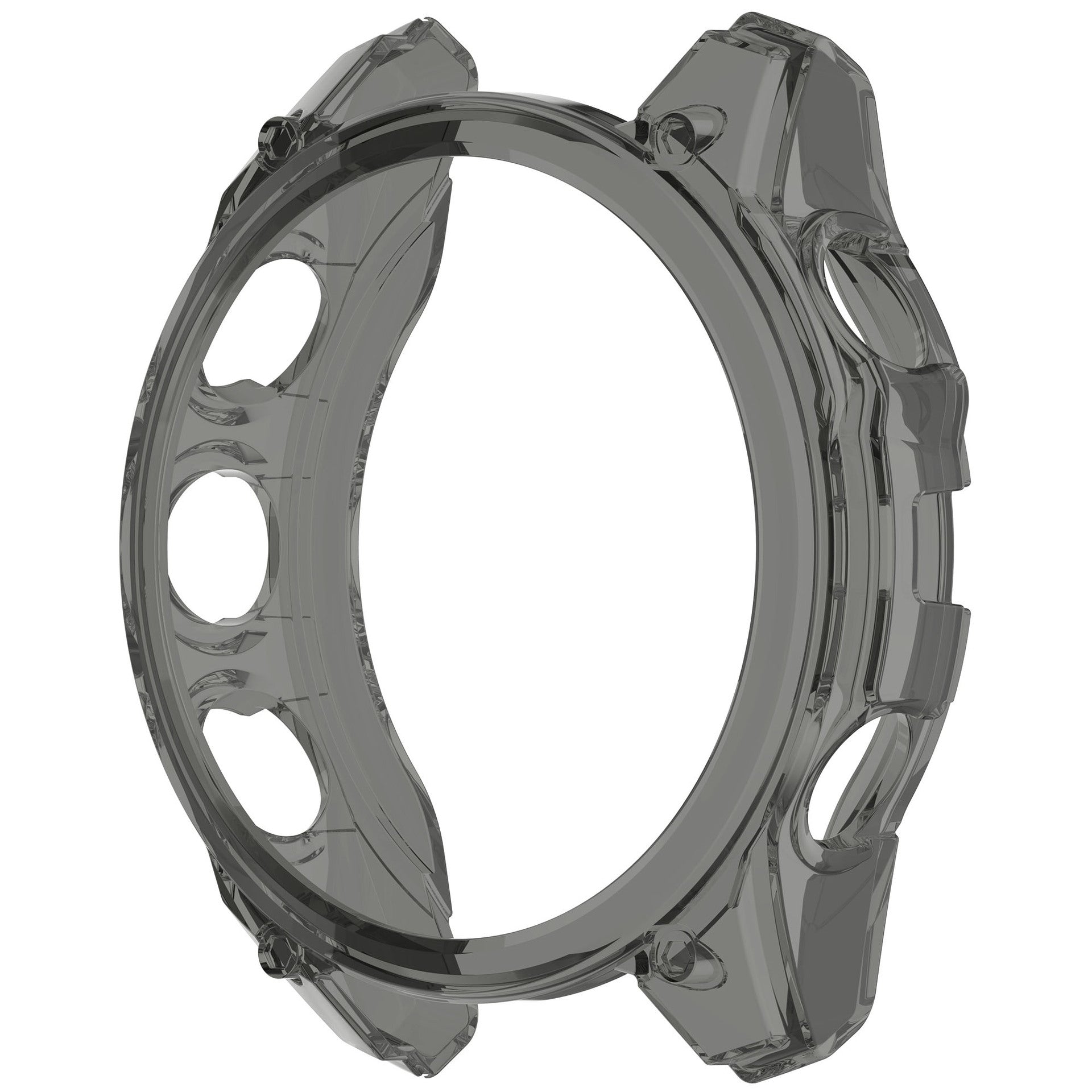 Transparent clear case for Garmin smartwatch with cutout design and mounting lugs