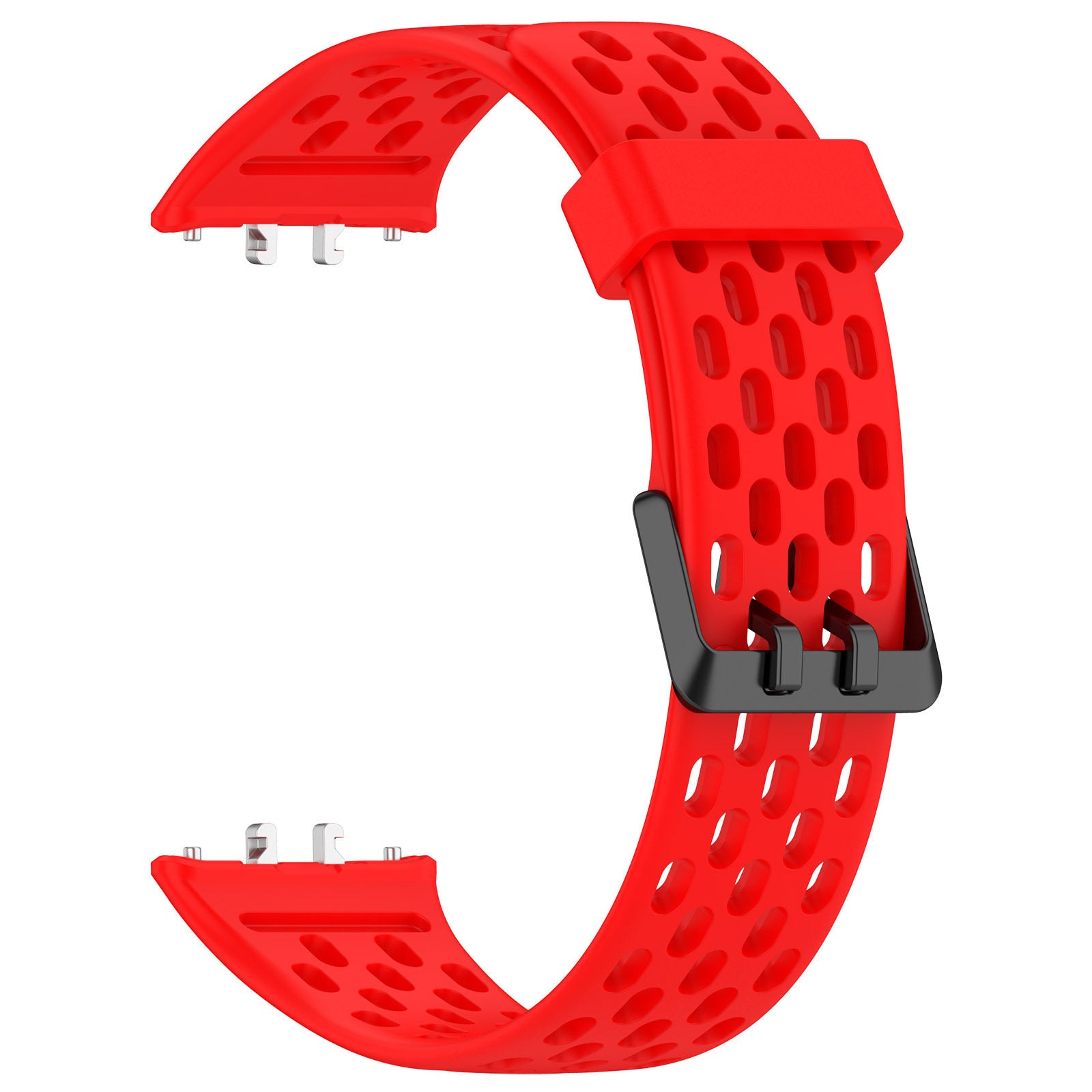 Red perforated silicone sport watch band with black buckle and quick release pins for Galaxy Fit3