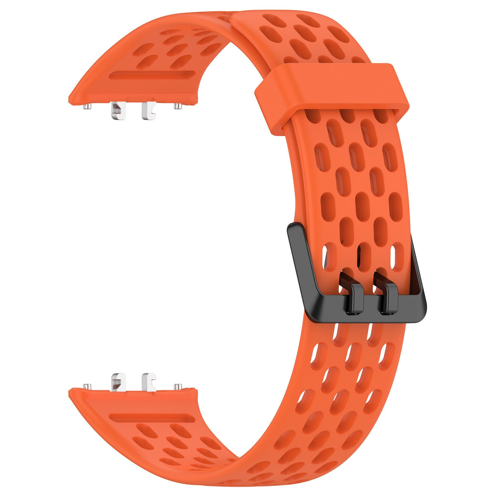 Orange perforated silicone sport watch band with black buckle clasp for Samsung Galaxy Fit3