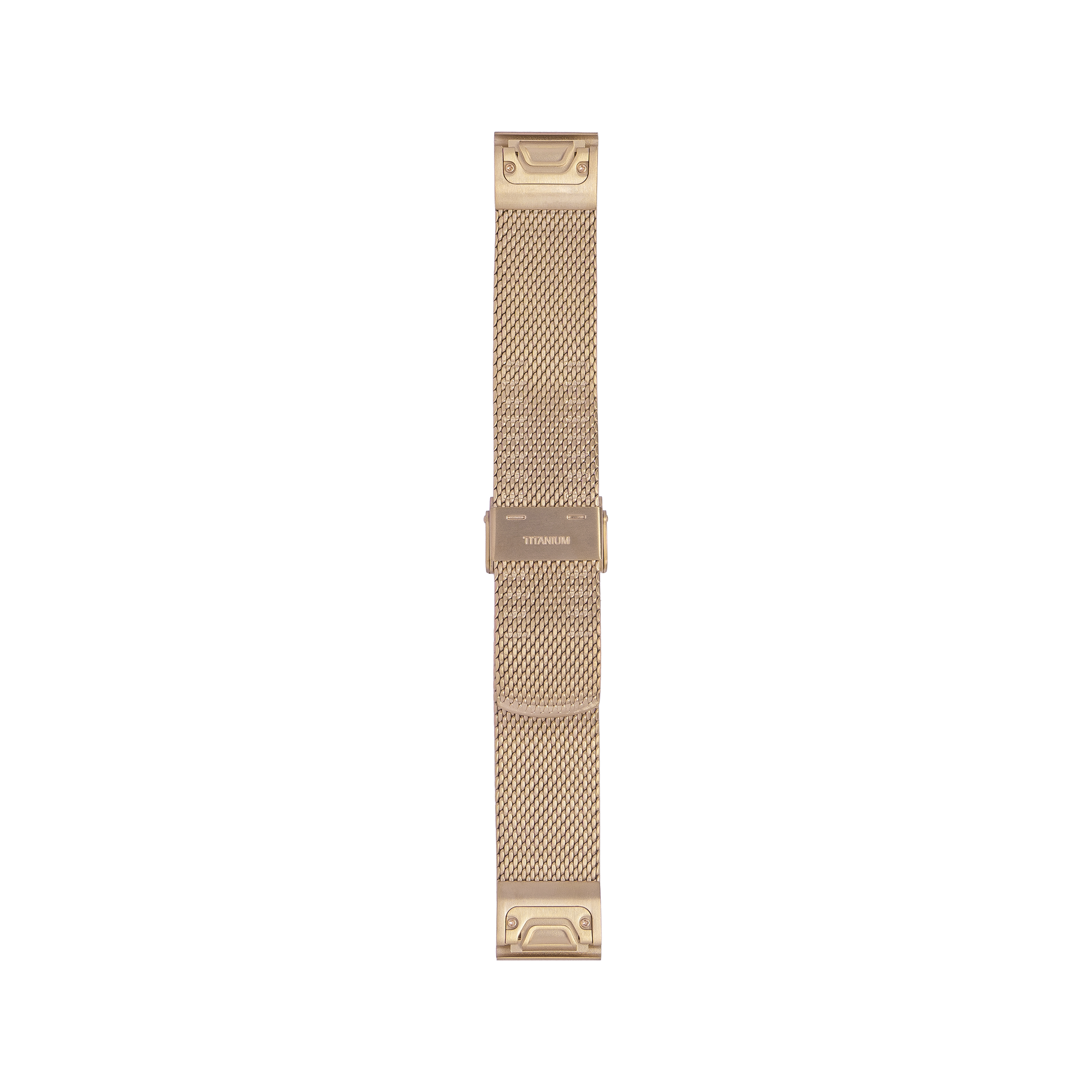 Titanium rose gold Milanese mesh watch band with quick-fit connector system for secure lightweight wear